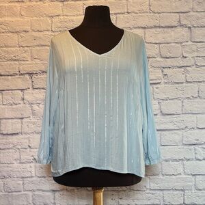 a.n.a Plus Size Sky Blue V-Neck Blouse